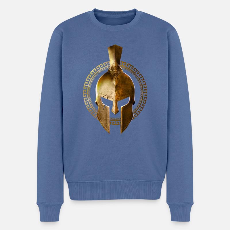 spartan helm gold - Männer Premium Bio Pullover - Taubenblau