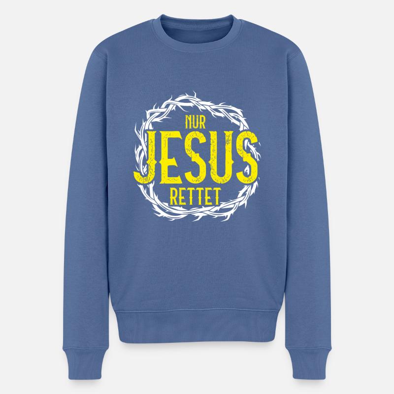 jesus rettet - Männer Premium Bio Pullover - Taubenblau