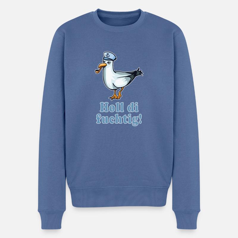 Holl di fuchtig - Plattdeutsch - Bleib gesund! - Männer Premium Bio Pullover - Taubenblau