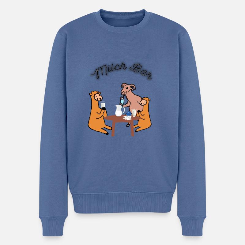 Alpaka und Lama in einer Milchbar - Männer Premium Bio Pullover - Taubenblau