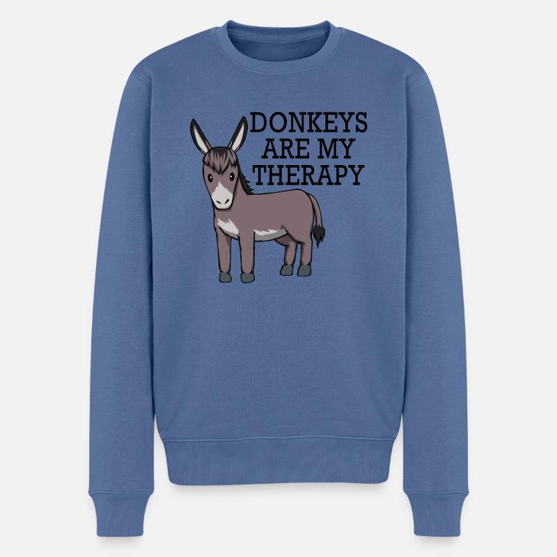 Esel als Therapie Lustiges Maultier Zitat - Männer Premium Bio Pullover - Taubenblau