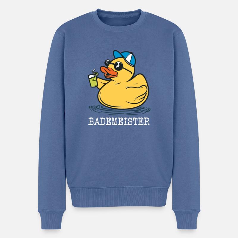 Bademeister coole Badeente mit Sonnenbrille - Männer Premium Bio Pullover - Taubenblau