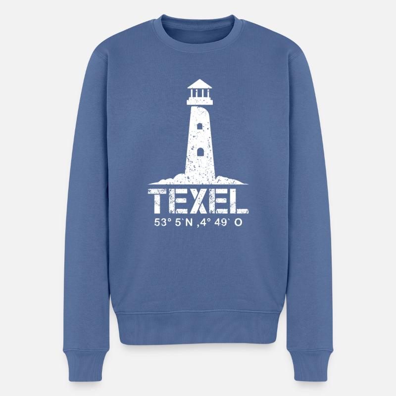Texel GPS Koordinaten, Nordsee Urlaub Geschenkidee - Männer Premium Bio Pullover - Taubenblau