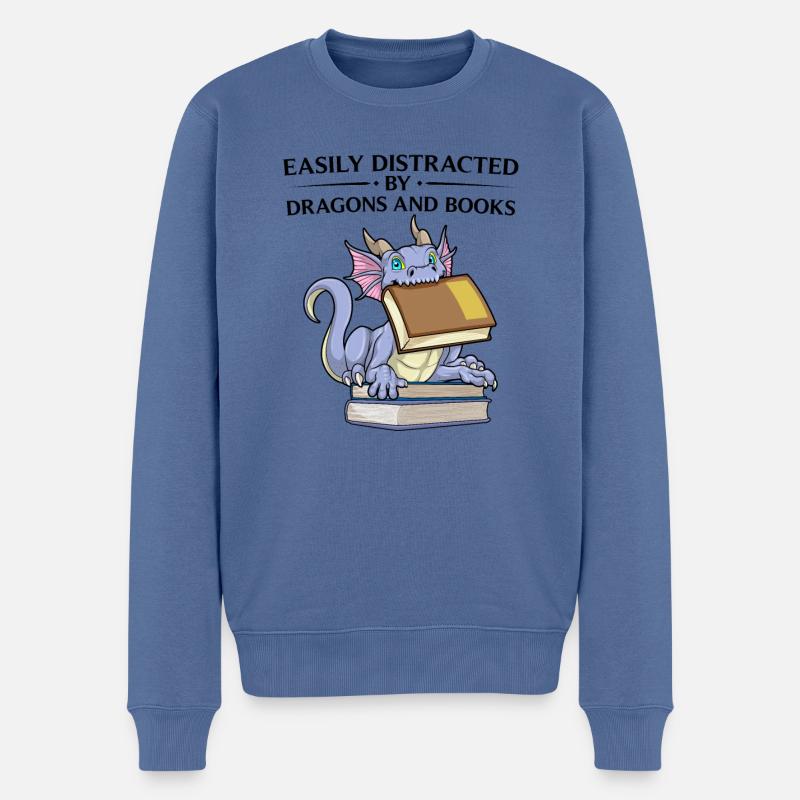 Lesen Drachen Fantasy Bücher Leseratte Bücherwurm - Männer Premium Bio Pullover - Taubenblau