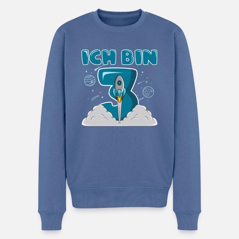 3 Geburtstag ICH BIN SCHON 3 3 Jahre Junge Rakete - Männer Premium Bio Pullover - Taubenblau