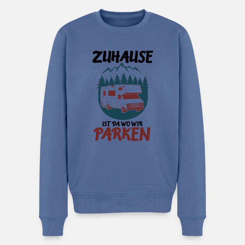 Zuhause da wo wir parken - Camping Wohnmobil - Männer Premium Bio Pullover - Taubenblau