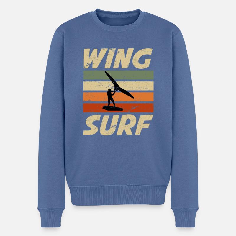 Retro Wingfoiler Wing Surf Wing Foil cadeau - Pull Premium bio Homme - bleu pigeon