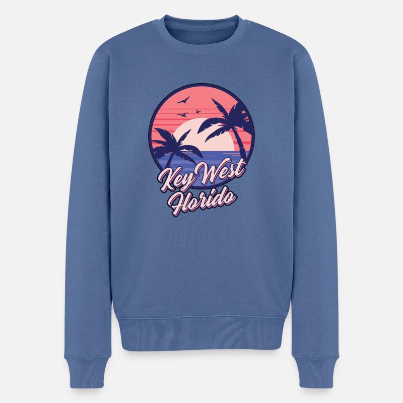 Key West Florida Sunset Beach Sommer Seawaves - Männer Premium Bio Pullover - Taubenblau