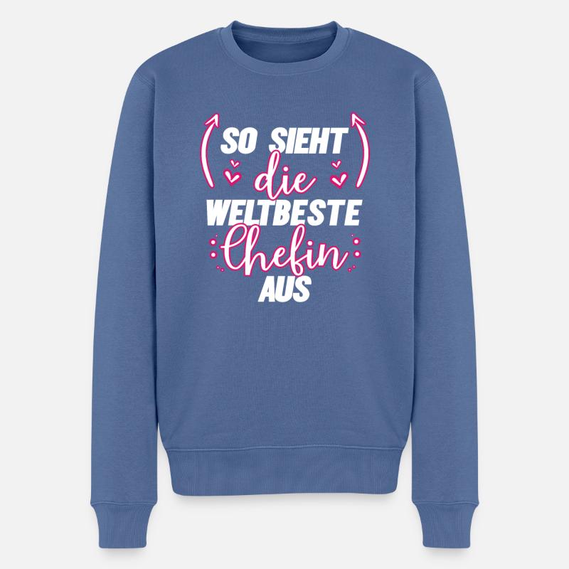 So sieht die weltbeste Chefin aus Geschenkidee - Männer Premium Bio Pullover - Taubenblau
