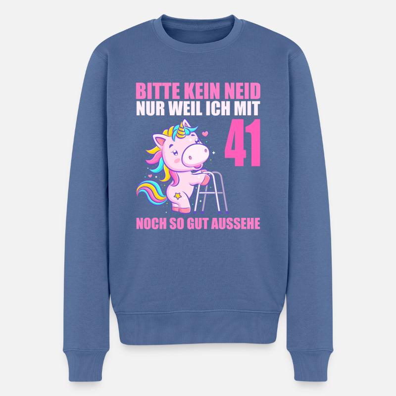 Bitte kein Neid 41 Jahre Einhorn 41. Geburtstag - Männer Premium Bio Pullover - Taubenblau