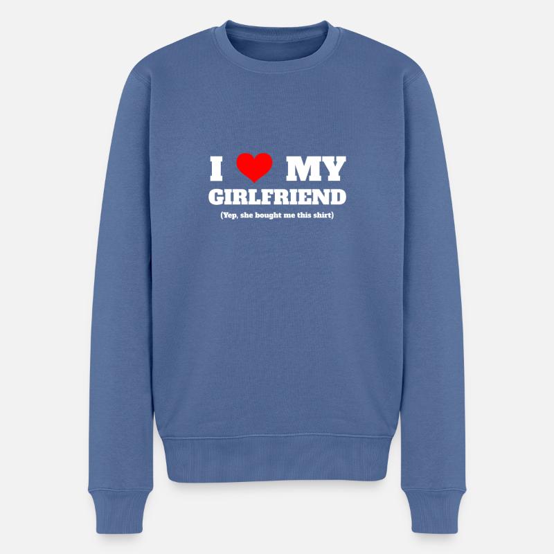 I Love My Girlfriend - Männer Premium Bio Pullover - Taubenblau