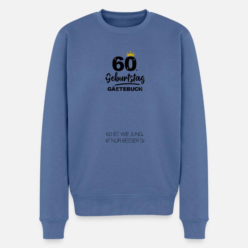 60. Geburtstag Gästebuch Geschenk - Männer Premium Bio Pullover - Taubenblau