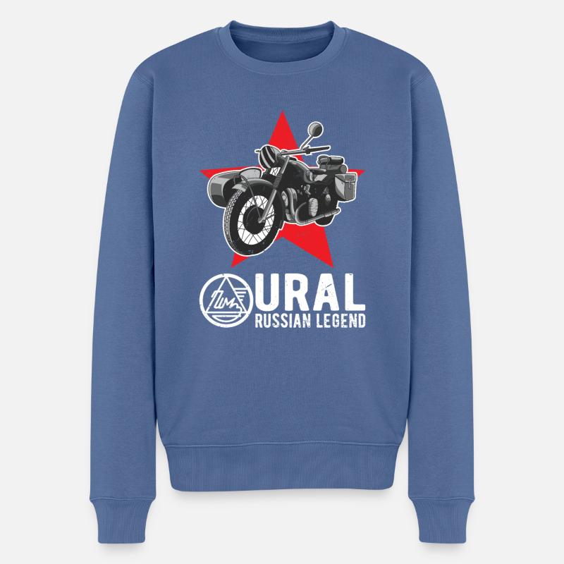 Ural Russian Legend Beiwagen Motorradgespann - Männer Premium Bio Pullover - Taubenblau