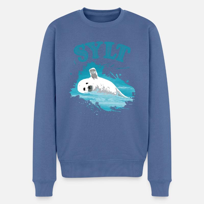 Sylt Urlaub Nordsee Insel Robbe Seehund - Männer Premium Bio Pullover - Taubenblau
