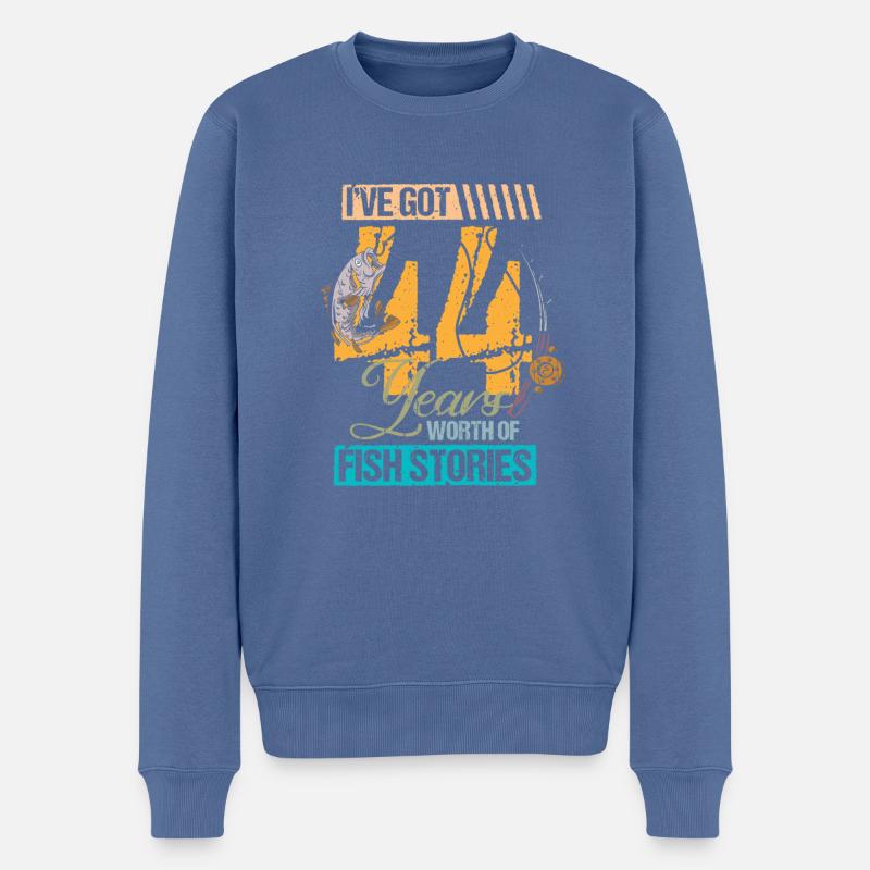 44. Geburtstag Angler Angeln Vintage Geschenk - Männer Premium Bio Pullover - Taubenblau