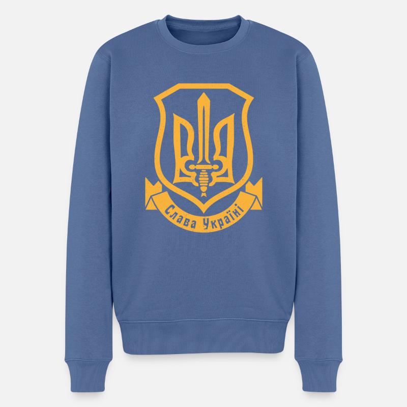 Ukraine Wappen Ukrainisch Kiew Trysub Flagge - Männer Premium Bio Pullover - Taubenblau