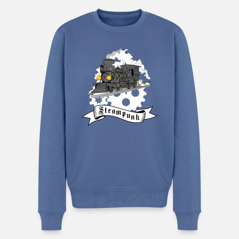 Train à vapeur Steampunk - Pull Premium bio Homme - bleu pigeon