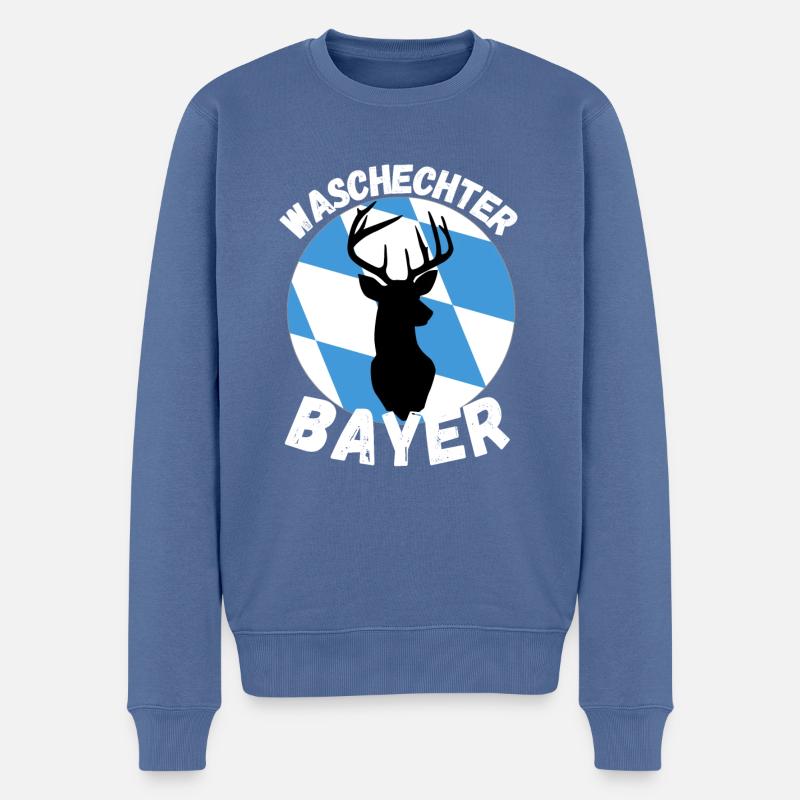 Waschechter Bayer - Boarisch Hirsch - Männer Premium Bio Pullover - Taubenblau