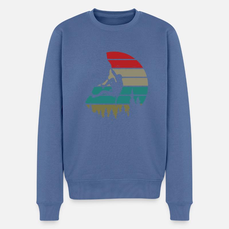 Retro Graphic Climbing Bouldering Rock Climber Mou - Männer Premium Bio Pullover - Taubenblau