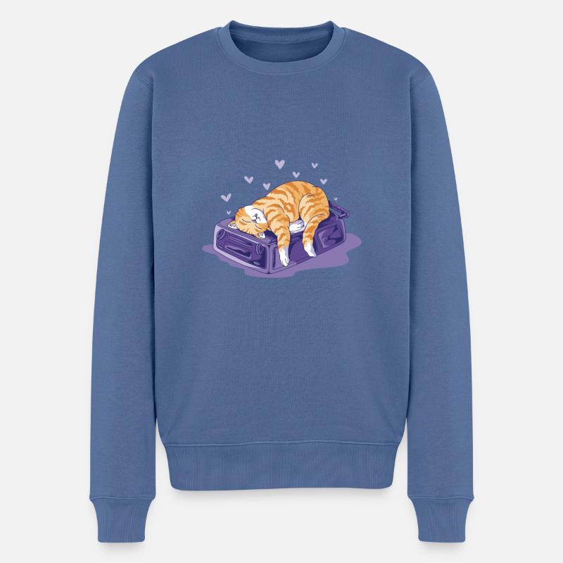Funny Cat on a Bag Vacation Holiday - Männer Premium Bio Pullover - Taubenblau