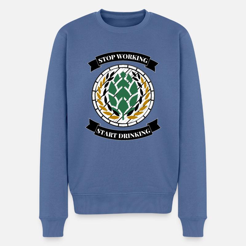 STOP WORKING / START DRINKING - Männer Premium Bio Pullover - Taubenblau