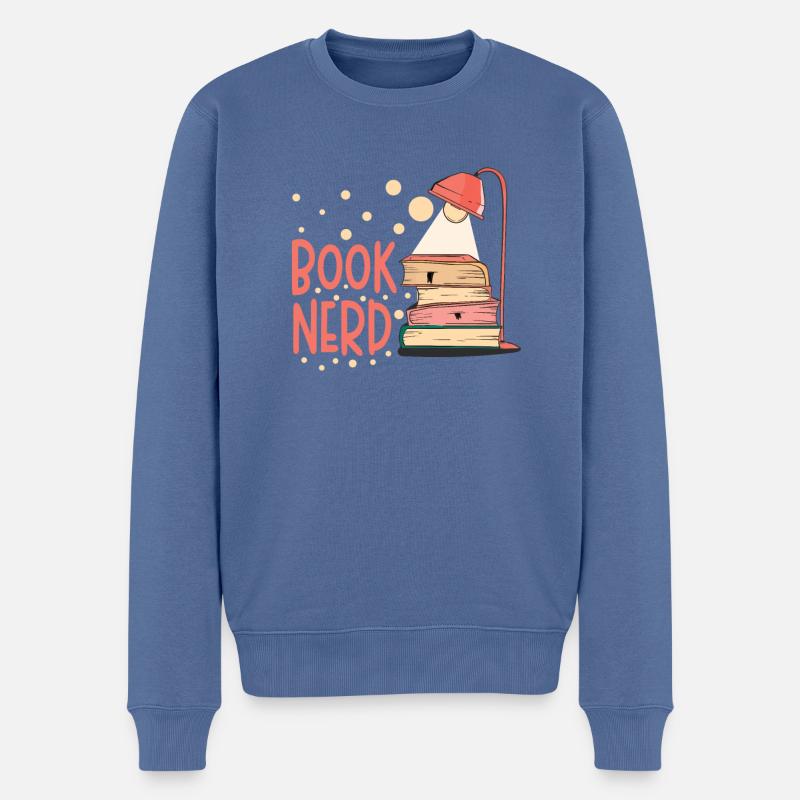 Book-nerd-bookworm-reading-book-reader - Pull Premium bio Homme - bleu pigeon