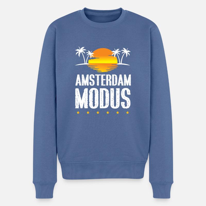 Amsterdam Mode - Pull Premium bio Homme - bleu pigeon