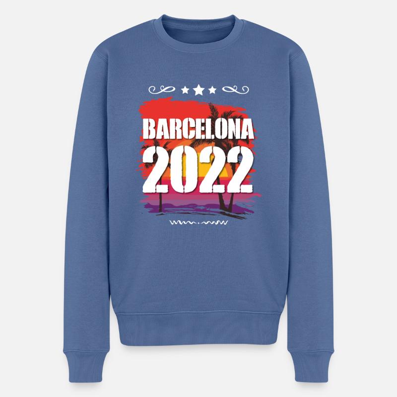 Barcelone 2022 - Pull Premium bio Homme - bleu pigeon