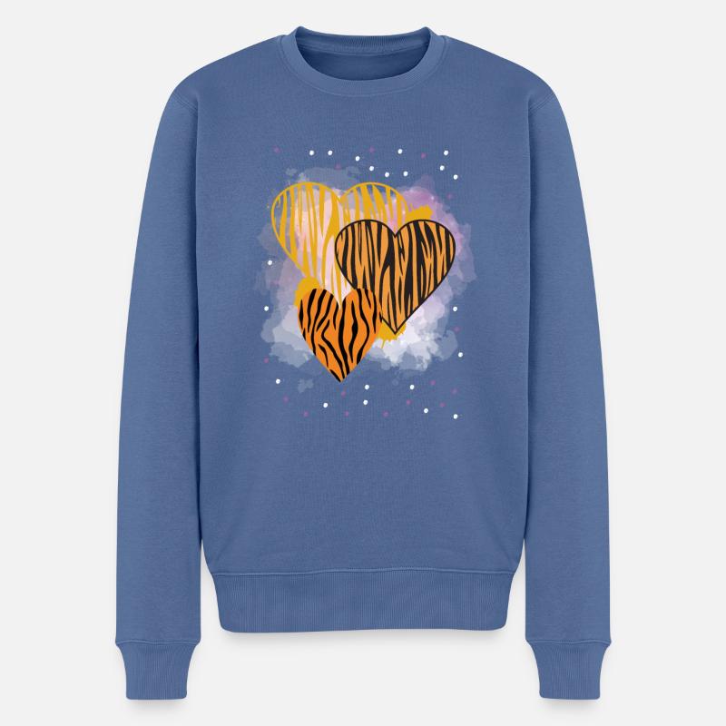 Wildkatzen Herzdesign - Männer Premium Bio Pullover - Taubenblau