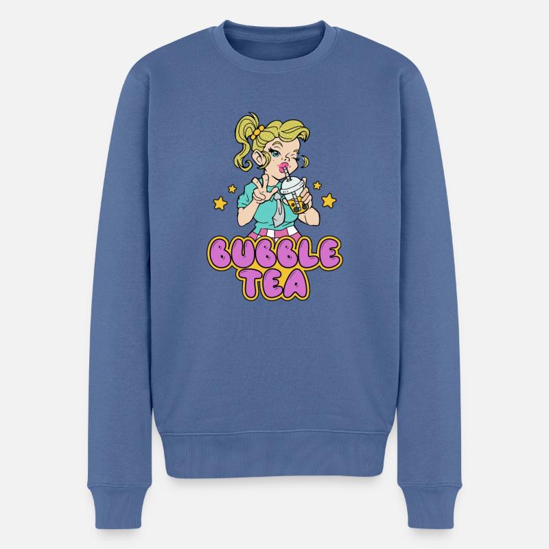 Kawaii Bubble Tea Girl Lustiger Boba Tee - Männer Premium Bio Pullover - Taubenblau