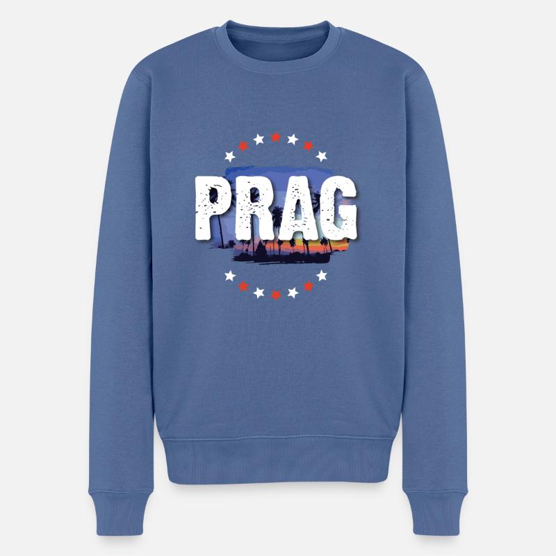 Prag - Männer Premium Bio Pullover - Taubenblau