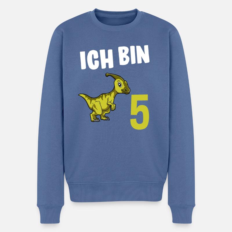 5 Geburtstag Dino - 5 Jähriger Geschenk Junge - Männer Premium Bio Pullover - Taubenblau