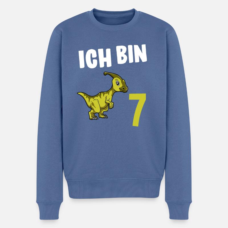 7 Geburtstag Dino - 7 Jähriger Geschenk Junge - Männer Premium Bio Pullover - Taubenblau