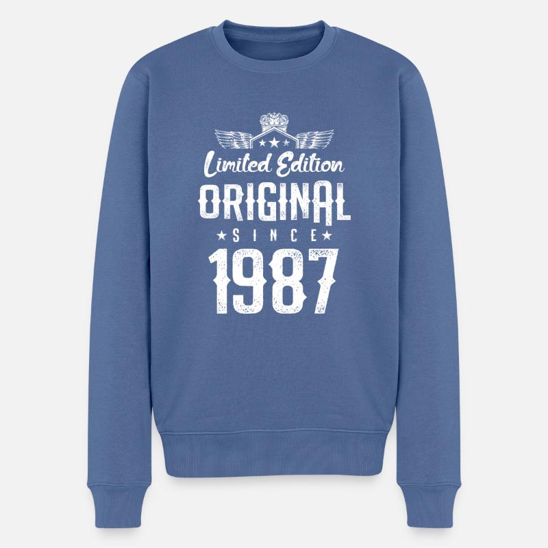 Édition limitée 1987 - Pull Premium bio Homme - bleu pigeon