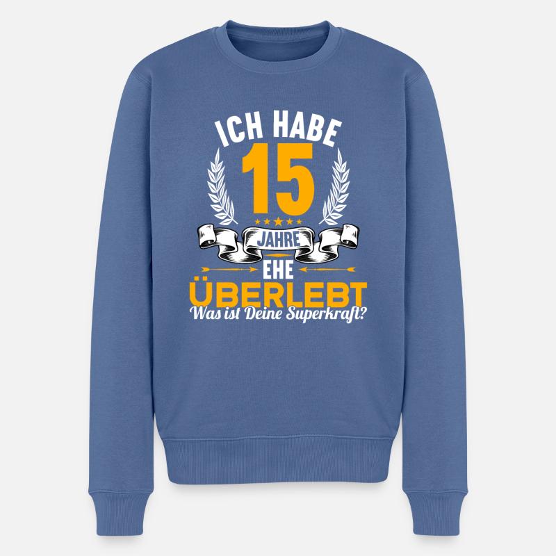 Ich habe 15 Jahre Ehe überlebt 15.Hochzeitstag - Männer Premium Bio Pullover - Taubenblau