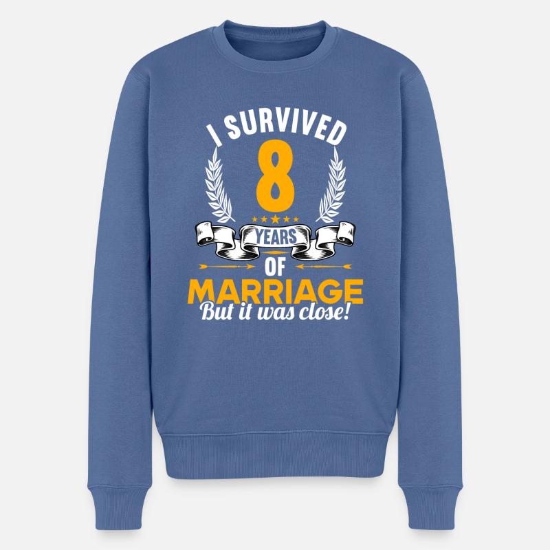 Ich habe 8 Jahre Ehe überlebt 8.Hochzeitstag - Männer Premium Bio Pullover - Taubenblau