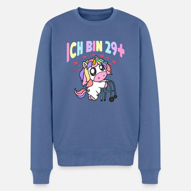 Damen Ich bin 29+ Einhorn mit Rollator Geschenk - Männer Premium Bio Pullover - Taubenblau
