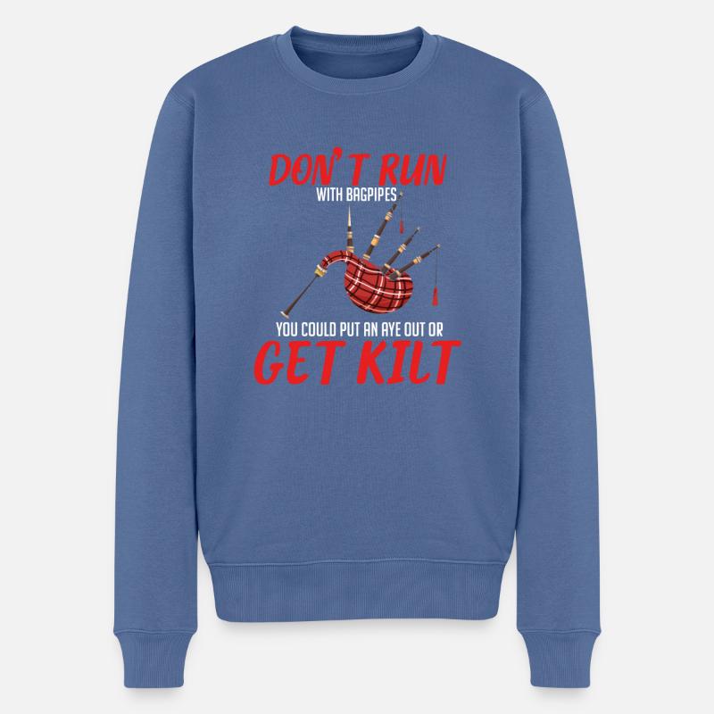 Ne courez pas avec des cornemuses Scottish Kilt - Pull Premium bio Homme - bleu pigeon