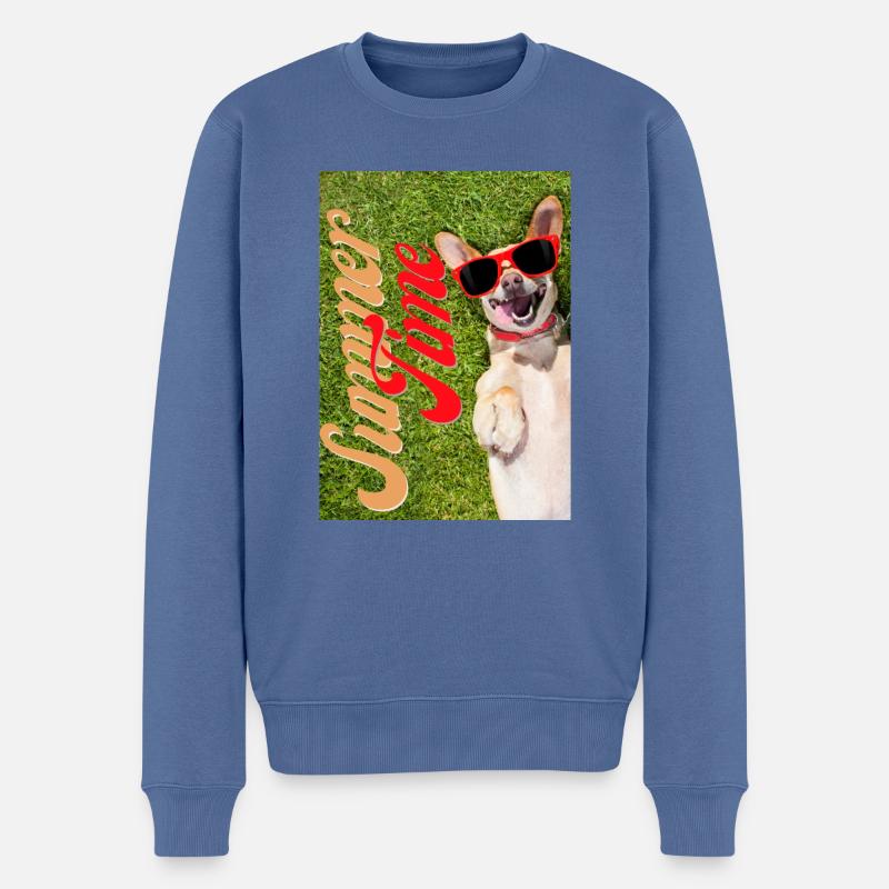 Summer Time lustiges Hunde Design - Männer Premium Bio Pullover - Taubenblau