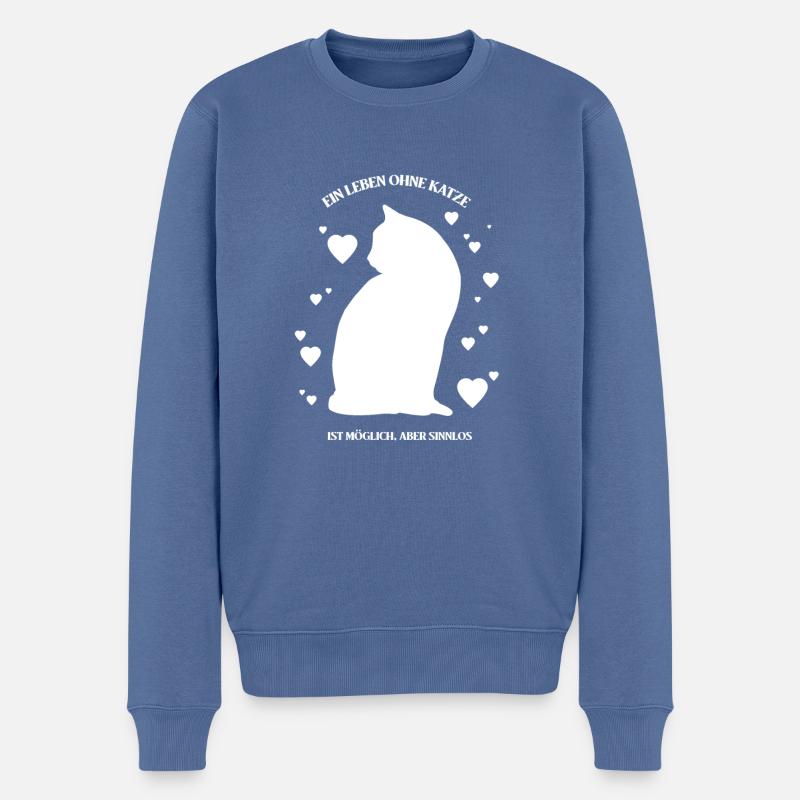 Katzen-Leben - Männer Premium Bio Pullover - Taubenblau