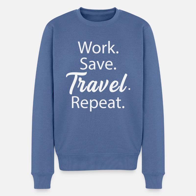 Work. Save. Travel. Repeat. - Männer Premium Bio Pullover - Taubenblau