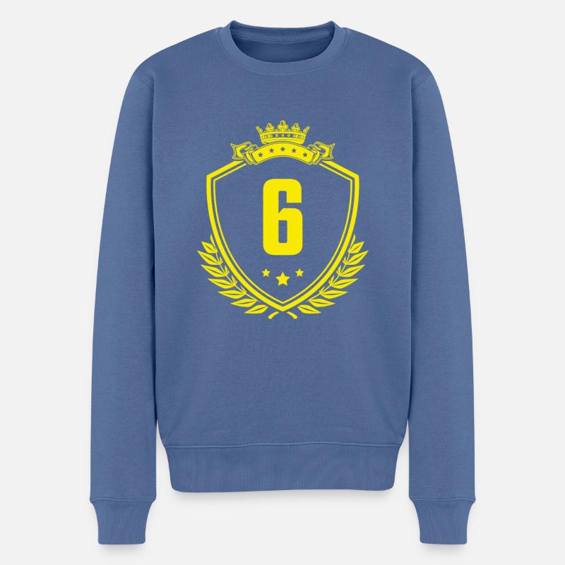 6 Zahl Wappen - Männer Premium Bio Pullover - Taubenblau