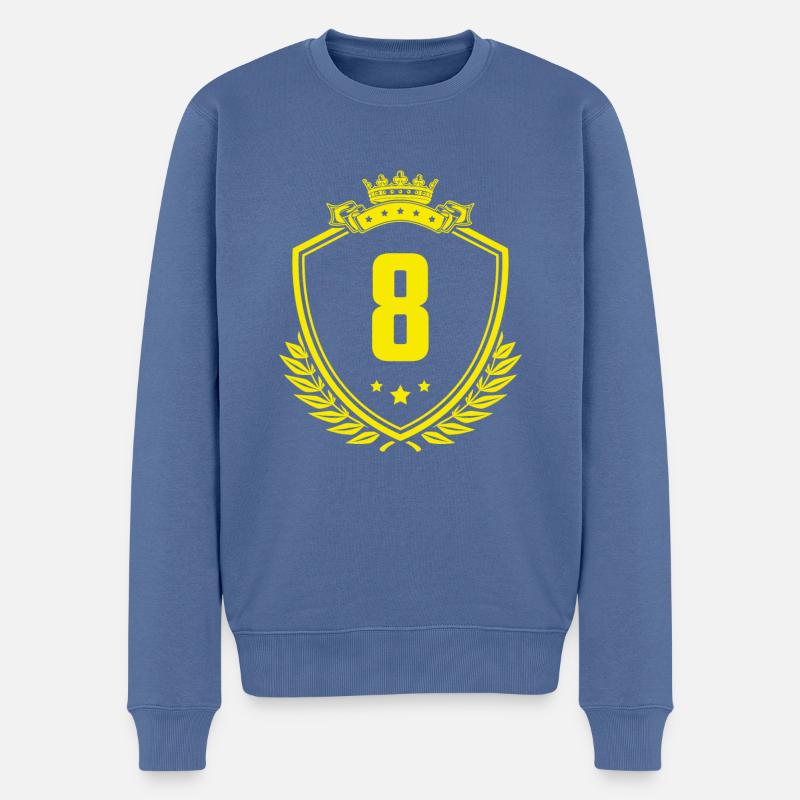 8 Zahl Wappen - Männer Premium Bio Pullover - Taubenblau