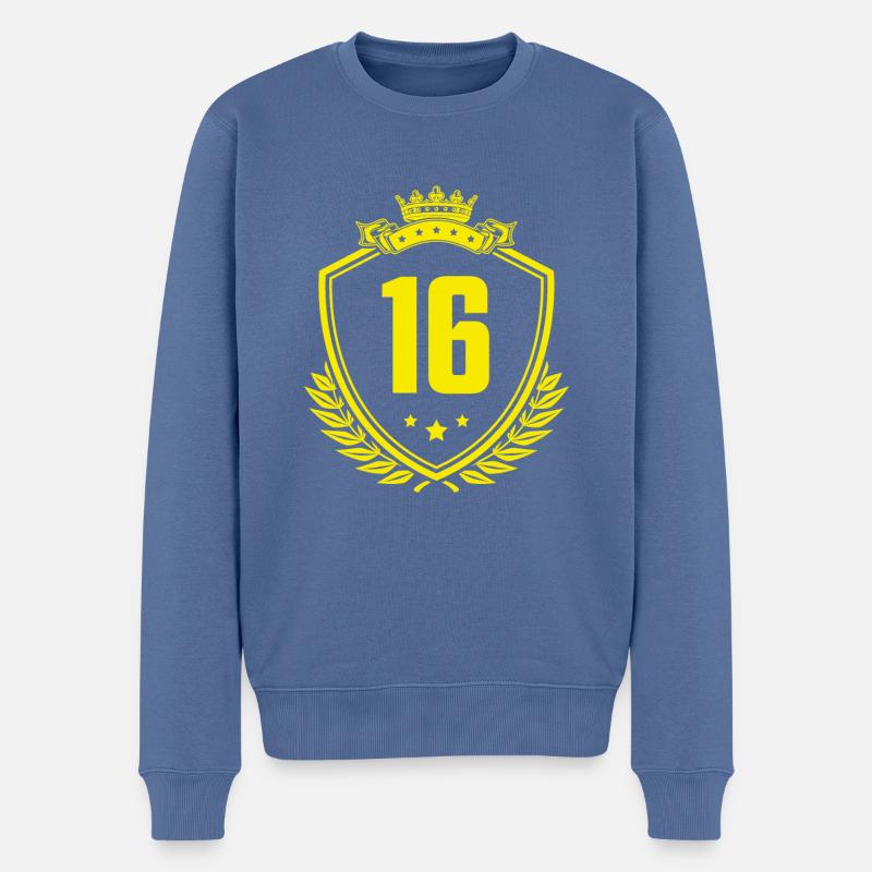 16 Zahl Wappen - Männer Premium Bio Pullover - Taubenblau