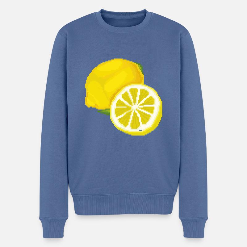 Retro Pixel Zitrone - Männer Premium Bio Pullover - Taubenblau