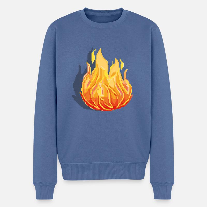 Retro Pixel Feuer - Männer Premium Bio Pullover - Taubenblau