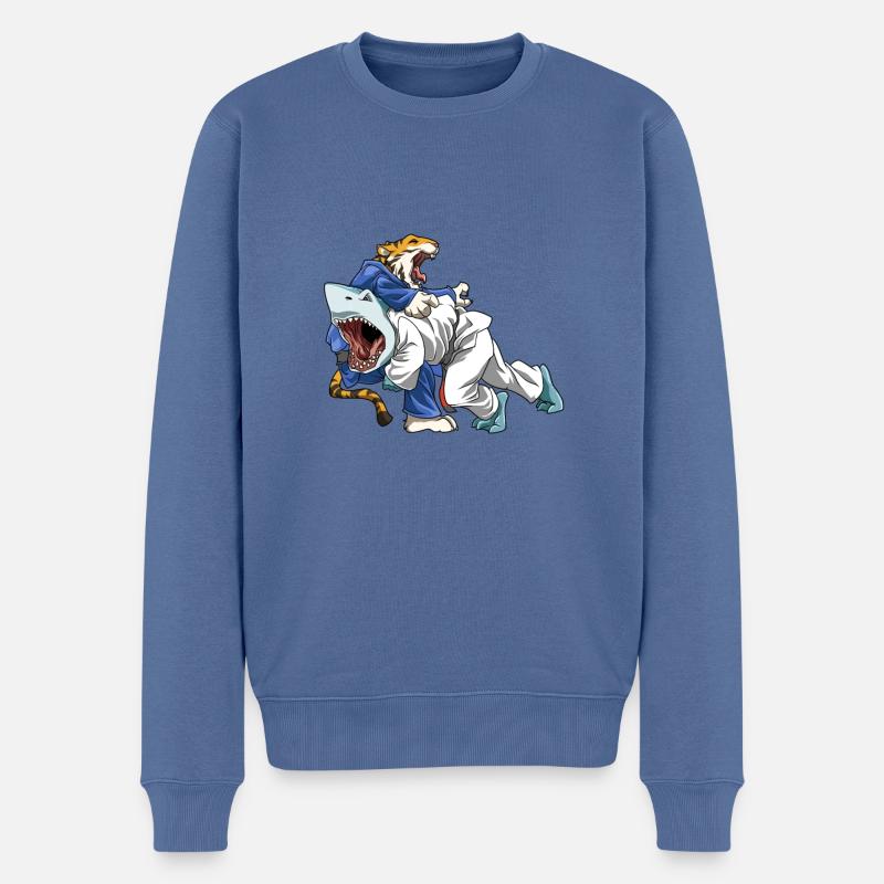 Ground Shark Jiu Jitsu - Brasilianisches Jiu Jitsu - Männer Premium Bio Pullover - Taubenblau