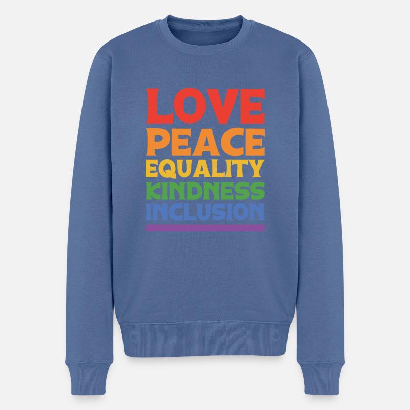 Love Peace Equality Kindess Inclusion Rainbow Lgbt - Männer Premium Bio Pullover - Taubenblau