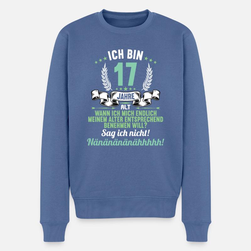 Ich bin 17 Jahre alt 17 Geburtstag - Männer Premium Bio Pullover - Taubenblau