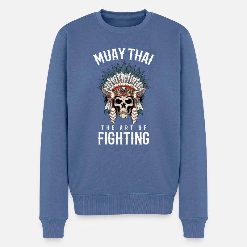 Traditionelle Muay Thai Skelett-Kriegshaube - - Männer Premium Bio Pullover - Taubenblau